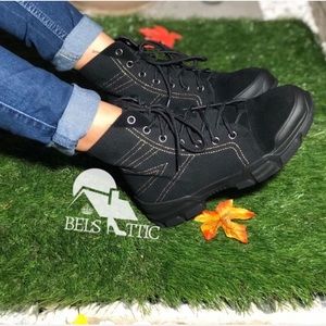 Black Canvas Lace Up Sneaker Booties